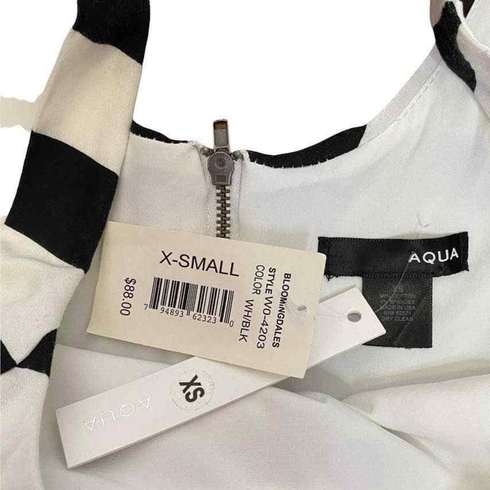 Aqua Striped Fit and Flare Dress Women XS NWT Pockets Back Zip Black White Retro - Picture 6 of 8